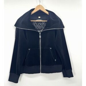 Michael Kors Womens XL Velour Zip Up Sweatshirt Funnel Cowl Neck Y2K Glam Retro